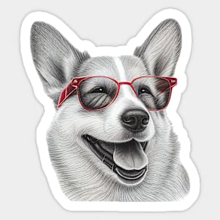 Corgi dog wearing red colored glasses Sticker